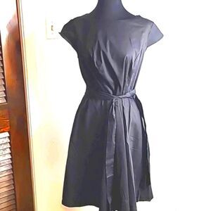 Pukavt Black Dress with Tie Belt, Cap Sleeves & Flowy Skirt, Size XL, NWOT